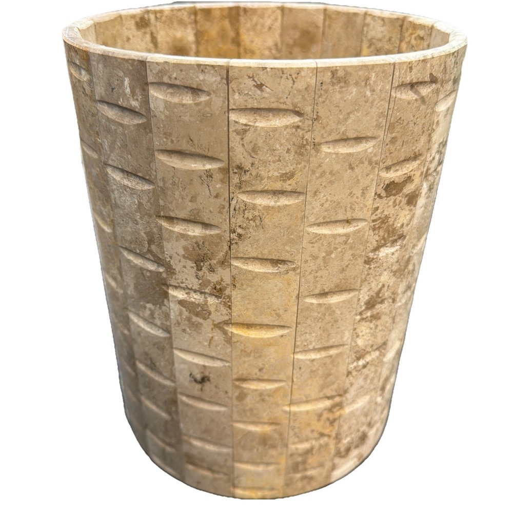 New Vintage Waterstone Waste Basket Bathroom White Onyx Handcrafted Heavy